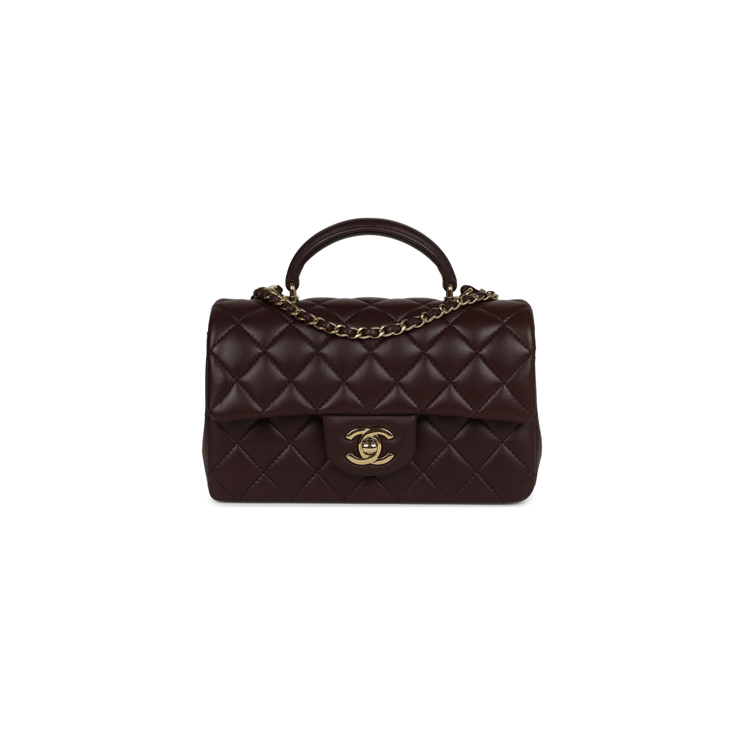 Ch**el mini rectangular flap with top handle lambskin light gold hardware (20*13*6cm)